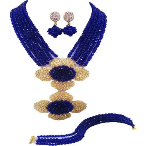 Royal Blue African Beads Jewelry Set 6LDH01