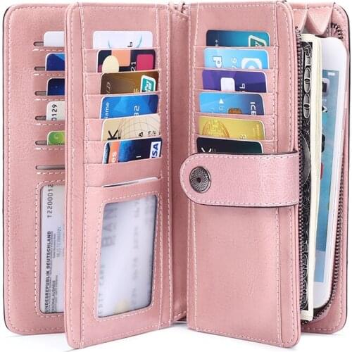 Genuine Leather Women Clutch Wallet And Female Coin Purse Portomonee Clamp For Phone Bag Card Holder Handy Passport Walet
