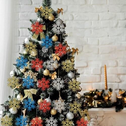Beautiful 4Pcs/Set Shiny Christmas Tree Glitter Snowflake Colorful Snowflake Decor Funny for Gathering