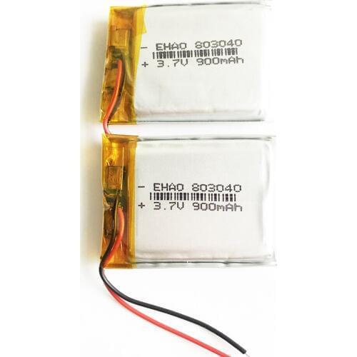 2 x 3.7V 900mAh 803040 li polymer lithium rechargeable lipo battery for MP3 MP4 GPS DVD bluetooth recorder headset e-book camera