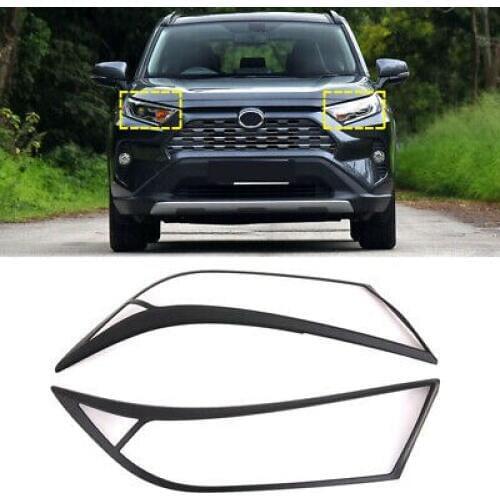 ABS Matte Black Front Head Light Lamp Cover Trim 2pcs For Toyota RAV4 2019-2020