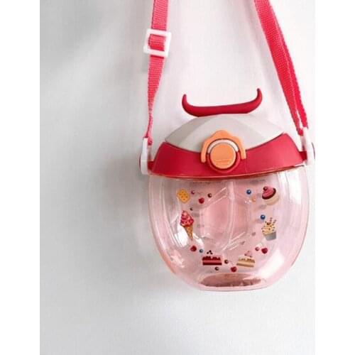 400ml Cute Donut Kettle Creative Round Kids Water Bottle With Straw Strap To School Outdoor Portable Plastic Water Cup BPA Free