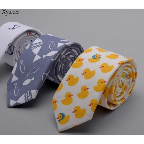 Trendy Men Casual Fashion Personality Printed Cotton British Korean Narrow Tie 6cm For Party Formal Ties