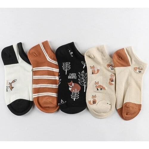 5Pairs/Set Women Socks Fox Flamingo Cute Animals Cotton Short Socks Female Casual Funny Socks Spring Summer Sock Sokken