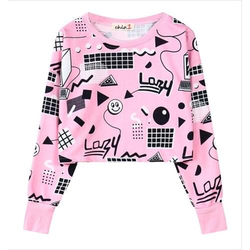 New Women Fashion Geometrice Printed Casual Harajuku Sweatshirt Women Lovely Short Kawaii Unicorn Kpop Hoodies
