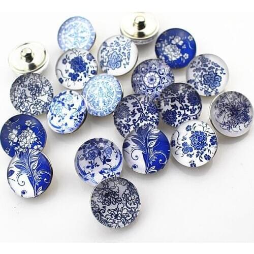 New Arrival 20pcs/lot blue and white porcelain Snap Button pretty Glass Snap Buttons Fit bangle 18mm DIY Snap Bracelet Jewelry