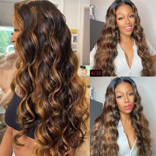 Body Wave Lace Front Wig Brown #4/30 #4/27 Highlight Wig Human Hair Wig Brazilian 4x4 Closure Wig T Part Lace Wig Remy Tahikie