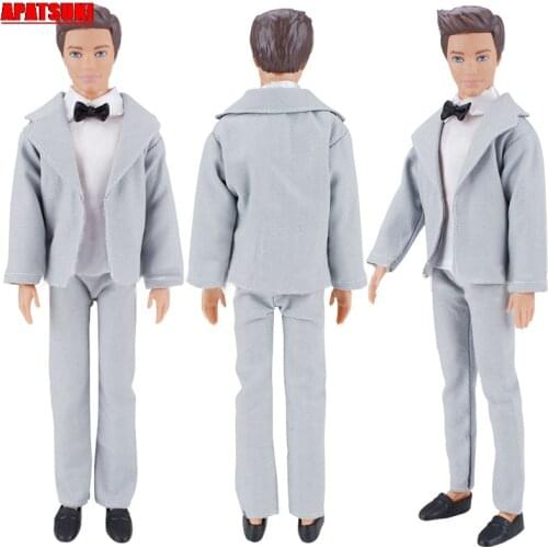 1set Formal Bride Suit White Shirt Long Pants Silver Coat Outfit Clothes for Ken Boy Men Male Doll Playhouse Accessories Kid Toy