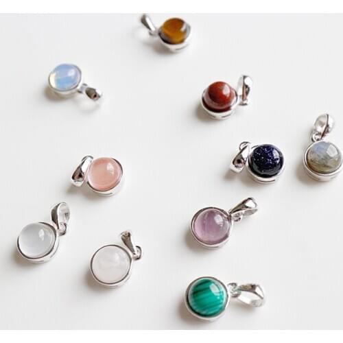 925 Sterling Silver Customizable Natural Malachite Labradorite Crystal Agate Opal Tigereye Gem Pendants Necklace Jewelry Making