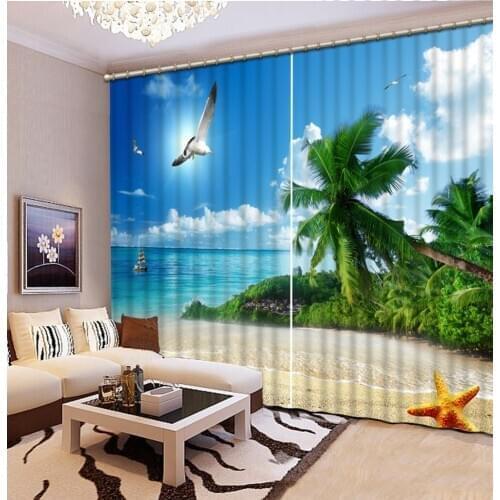 Beach curtains 3D Curtain Printing Blockout Polyester Photo Drapes Fabric For Room
