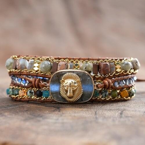 Lion Charm Bracelets Moon Stones Golden Chain Powerful Man Leo Bangles