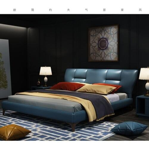 Factory direct leather bed top layer cowhide master bedroom bed multi-function bed double bed 1.8 m solid bed