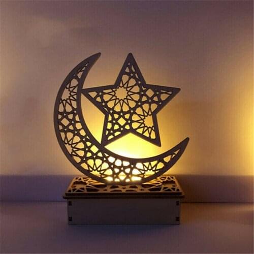 Ramadan Wooden Eid LED Lights Moon Star Islam Decoration Home Wall Decor Party Supplies DIY Gift