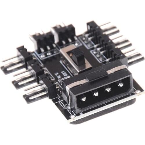 1 to 8 way splitter cooler cooling fan hub 3-pin 12V power socket PCB adapter 2-level speed control PC computer fan hub