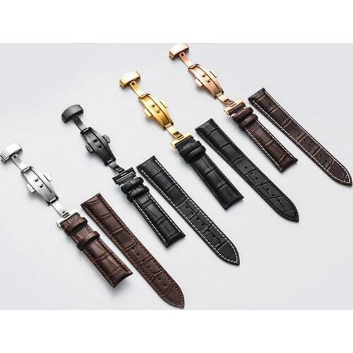 Neway Genuine Leather Watch Band Wrist Strap 12 14 16 18 20 22 24mm Silver Butterfly Clasp Buckle Replacement Black Brown Belt
