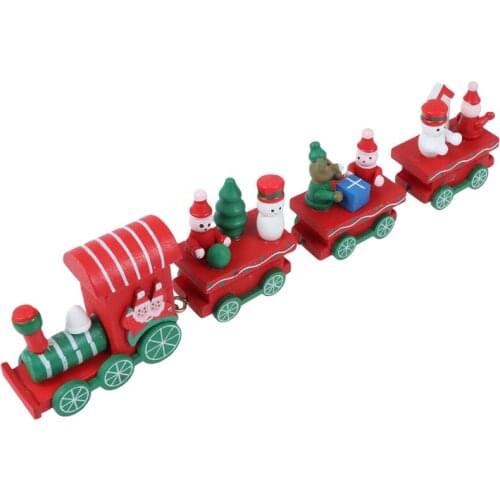 Christmas Decor Wooden Mini Train Decoration Ornaments Kids Gift Home Party Kindergarten Decor (Red, Random Accessory Type)