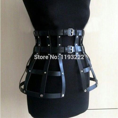 Handmade Punk Gothic Fetish Women Girl Leather Belt Body Frame Waist Belt Hip Straps Leather Skirt