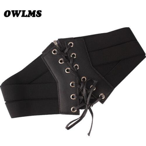 Sexy Women Corset Belt PU Leather cummerbunds Zipper Bandage HOT Elastic Cincher Wide Waistband cummerbund Black Ceinture Femme