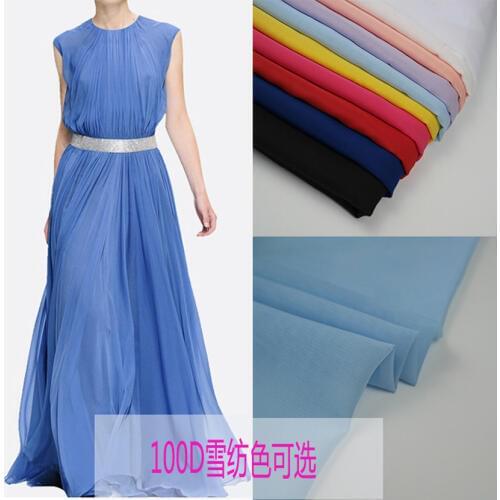 Chiffon Fabric Solid Candy Color Bridal Wedding Dress Lining Fabric Skirt DIY tulle dress material 100D Chiffon