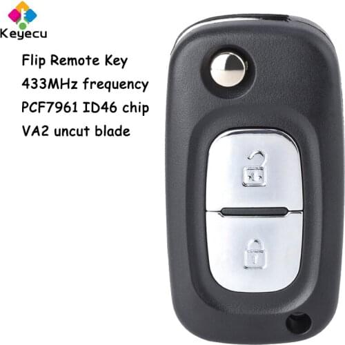 KEYECU Replacement Flip Folding Remote Key - 2 Buttons& 434MHz & PCF7961 Chip & VA2 Blade - FOB for Renault Clio 3 Kangoo Master
