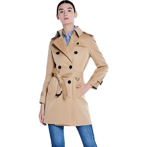 Trench Solid Upscale Beige Windbreaker Women Spring Autumn Quality Double Breasted Belt Trench Slim Long Windbreaker Coats
