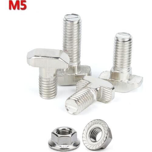 50pcs/lot M5x12 M5x16 M5x20 T Bolt Screws for EU Standard 2020 Linear Rail Aluminum Profile,50pcs M5 Hex Flange Nuts Optional