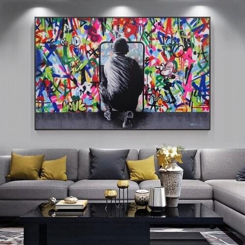 Behind The Curtain Graffiti Art Posters and Prints on Canvas Painting Street Wall Art Canvas Picture for Living Room Home Decor