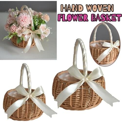 Handmade Wicker Basket Rattan Storage Basket Wedding Flower Girl Basket Flowers Hanging Pot Room Home Organizer Decoration