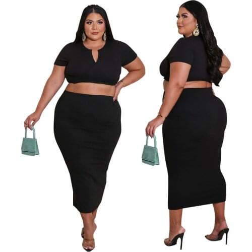 Big Plus Size Womens 2 Piece Set Tracksuit Crop Top + Bodycon Skirts Set Matching Sets Active Sweatsuit Black Clothes 4XL 5XL