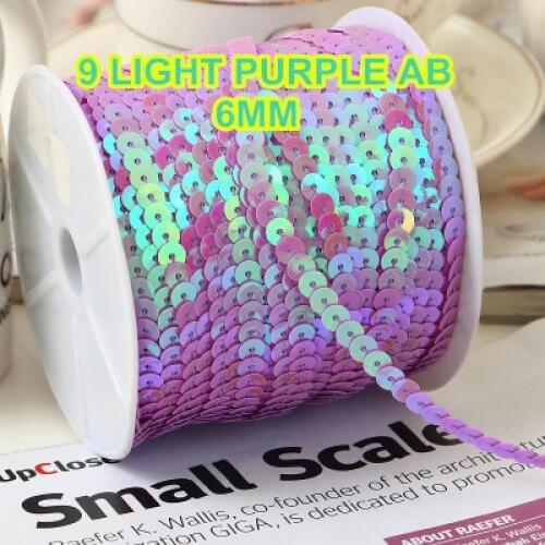 100 Yards 6mm AB Multi-Colored Sequins Trim, Sold per Packet of 1 Roll(100 Yards)-Light Purple AB Sewing Sequins Ribbon