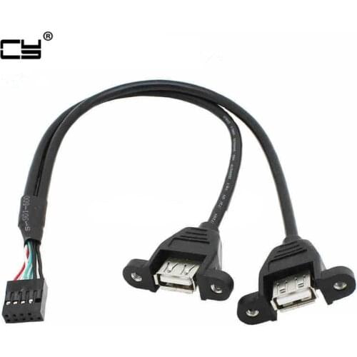 30cm Motherboard Internal 9pin Pitch 2.54mm to Dual Port USB 2.0 A Female Screw Lock Panel Mount Cable 50cm 100cm