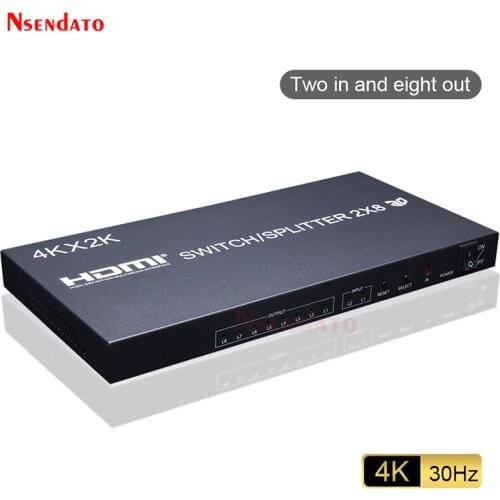 4K 30HZ HDMI Switch 2x8 HDMI Switch Splitter 2 in 8 out Audio Video Speed Switcher for PS3 DVD PC To TV HDTV Monitor Projector