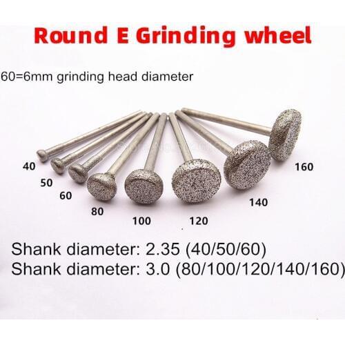 1PCs Round Wheel Diamond Grinding Head Mounted Points Spherical Jade Carving Burrs Rotary Thallium Flat Needle Rolling