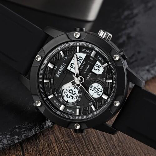 SKMEI Men Watches Swim Waterproof 100m Fashion Sports 3 Time Quartz Wristwatch Military Chrono Alarm LED Clock Male reloj hombre