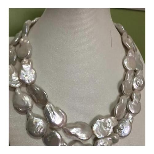 Double strands south sea 17-18mm white pearl necklace 18inch 19"925s KKK
