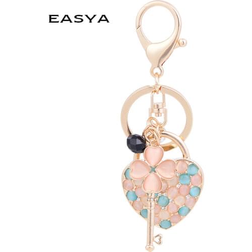 EASYA Love Heart Keychain 2 Colors Natural Stone Car Key Ring Women Bag Accessories Rhinestone Key Ornaments Metal Crafts