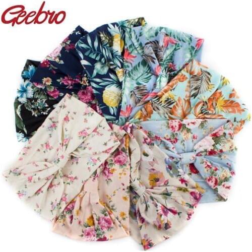Geebro Women Floral Knotted Headband Summer Bohemia Wide Stretch Hair Band for Girls Elastic Turban Floral Spa Headbands DQ468