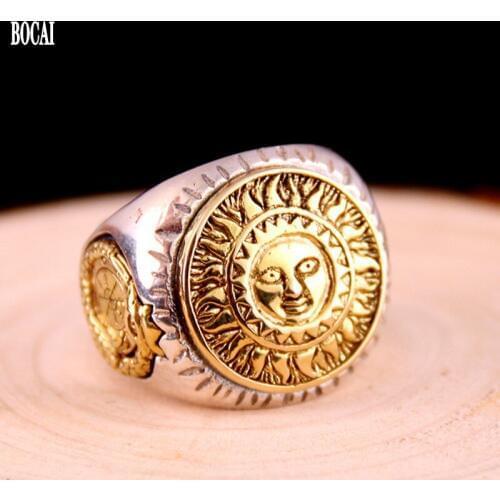 S925 genuine sterling silver ring South Korea version silver Ms. male sun god wide opening slipknot jewelry ring