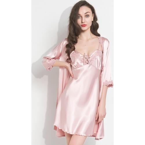 Set Woman Summer Silk Dress Womens Tops and Blouses Thin Sling Robes Sleepwear Sets Long Sleeve Underwear Women Pijamas Dress