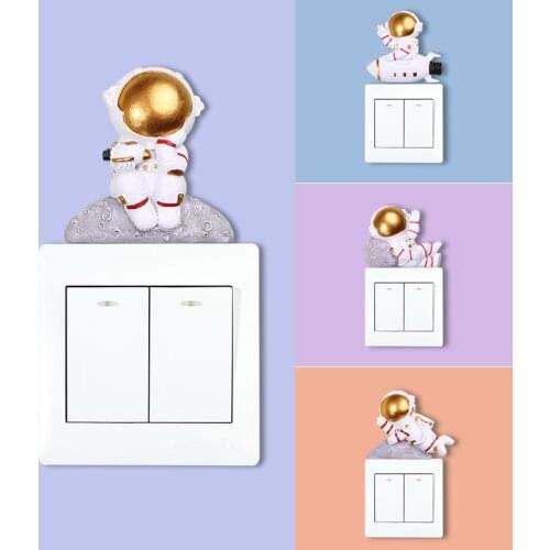 Creative Astronaut 3D Switch Sticker Resin Socket Protection Cover Indoor Wall Sticker Moon Switch Outlet Wall Sticker Decor