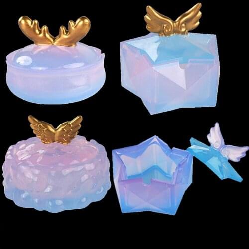 Crystal Epoxy Resin Silicone Mold for DIY Ashtray Storage Box With Lid Wing Antler Elk Resin Casting Mould Handicraft Home Decor