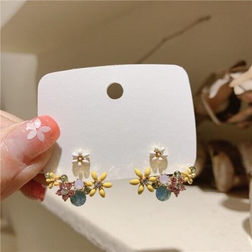 LOVOACC 2021 Summer Colorful Enamel Flower Earrings for Women Sweet Shiny Rhinestone Flowers Drop Earrings Korean Pendientes