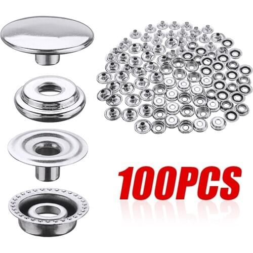 100Pcs 15mm Fastener Snap Kit Press Stud Button Kit Stainless Steel Snap Fastener For Leather Craft Jeans Bags Marine Canvas