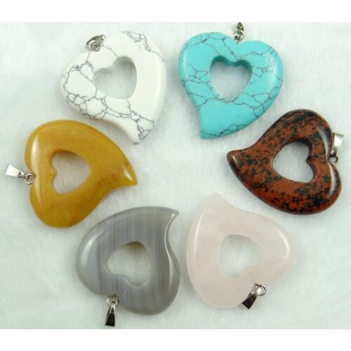 Natural stone Quartz Crystal Turquoises lapis Opal tiger eye Heart pendant for diy Jewelry making necklace Accessories1pcs A10