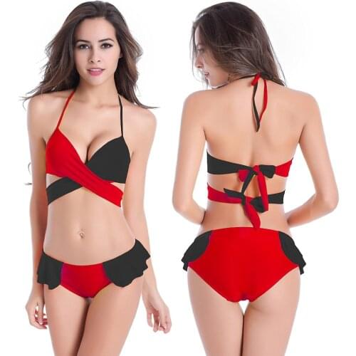 New Patchwork Colour Bind Bikini Two Colour Mixture Collect Womens Separate Swimwear European and American Fashion Swimwear