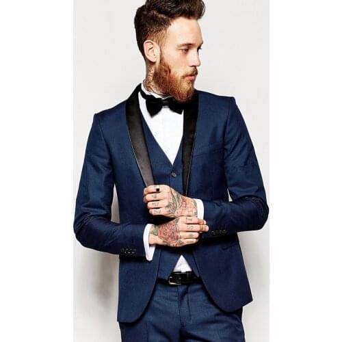 New Arrival Slim Fits Mens Business Suits Navy Blue Groom Tuxedos Wedding Prom Suit Bridegroom (Jacket+Pants+Vest+Tie) NO:35