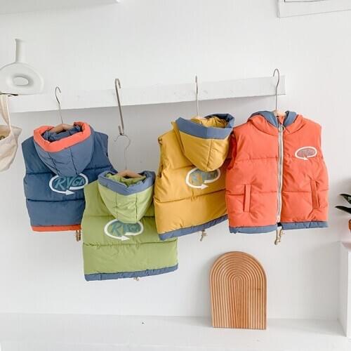 3 4 5 6 7 Years Baby Boys Cotton Vest Korean Solid Kids Letter Print Vest Boys Hooded Down Cotton Warm Waistcoat Autumn New 2020