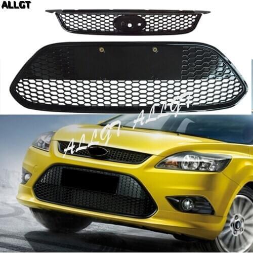 Front Gill+ Lower Grille Bumper Honeycomb For Ford Focus Hatchback Sedan 2009 2010 2011 2012
