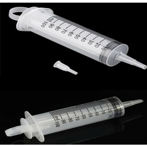 Plastic syringe 100ml ring + syringe connector Disposable nutrient solution sterile large hydroponic plastic feeding syringe