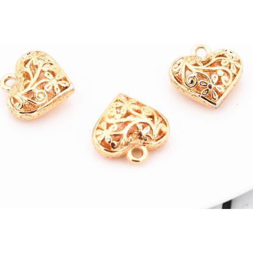 20x20x9mm High Quality 4pcs/lot Kc-Gold Color Plated 3D Hollow Heart Charms Pendant DIY Handmade Jewelry Accessories